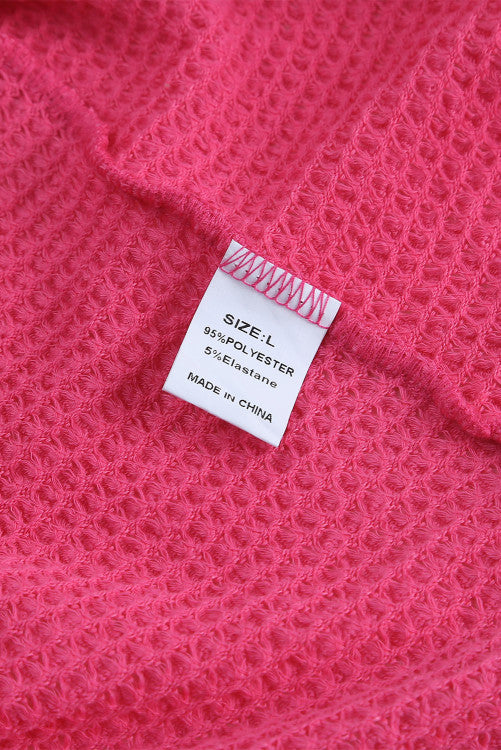 Bright Pink Waffle Knit Oversized Button Up Shirt