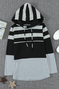 Gray and Black Striped Colorblock Lightweight Hoodie