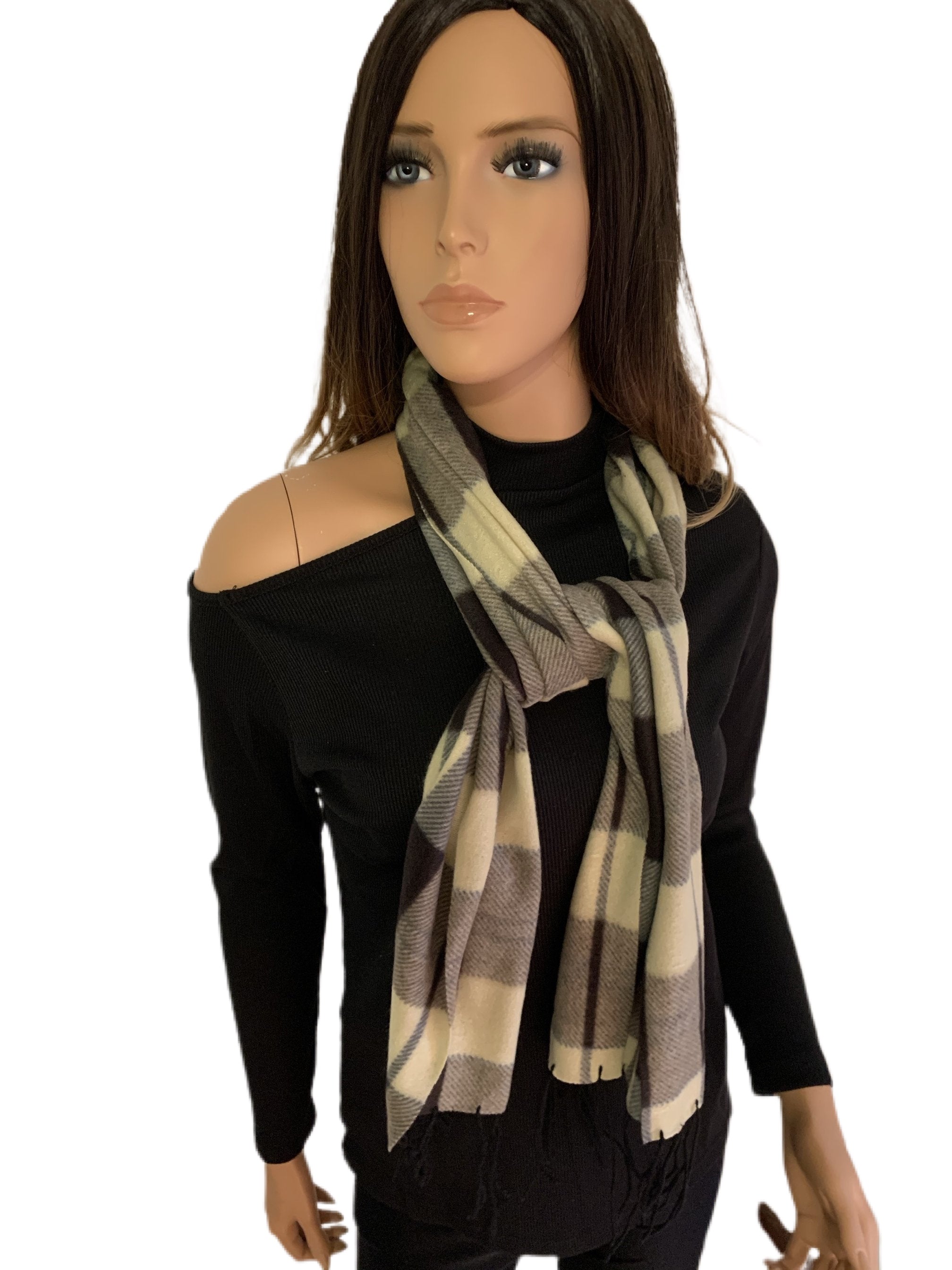 Gray/Cream Check Lightweight Fleece Scarf