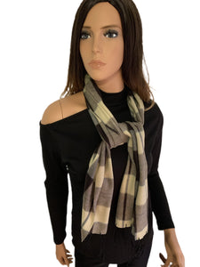 Gray/Cream Check Lightweight Fleece Scarf