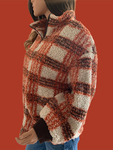 Rust Brown Plaid Teddy Bear Jacket