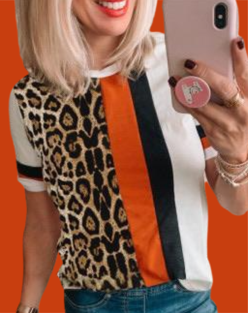 Leopard Print Orange Colorblock Tee