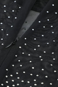 Black Sheer Rhinestone Studded Sleeveless Bodysuit