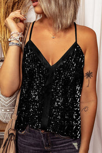 Black Sequin Racerback Knit Tank