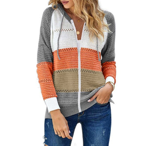 Ash and Pumpkin Color-block Full Zip Hooded Sweater