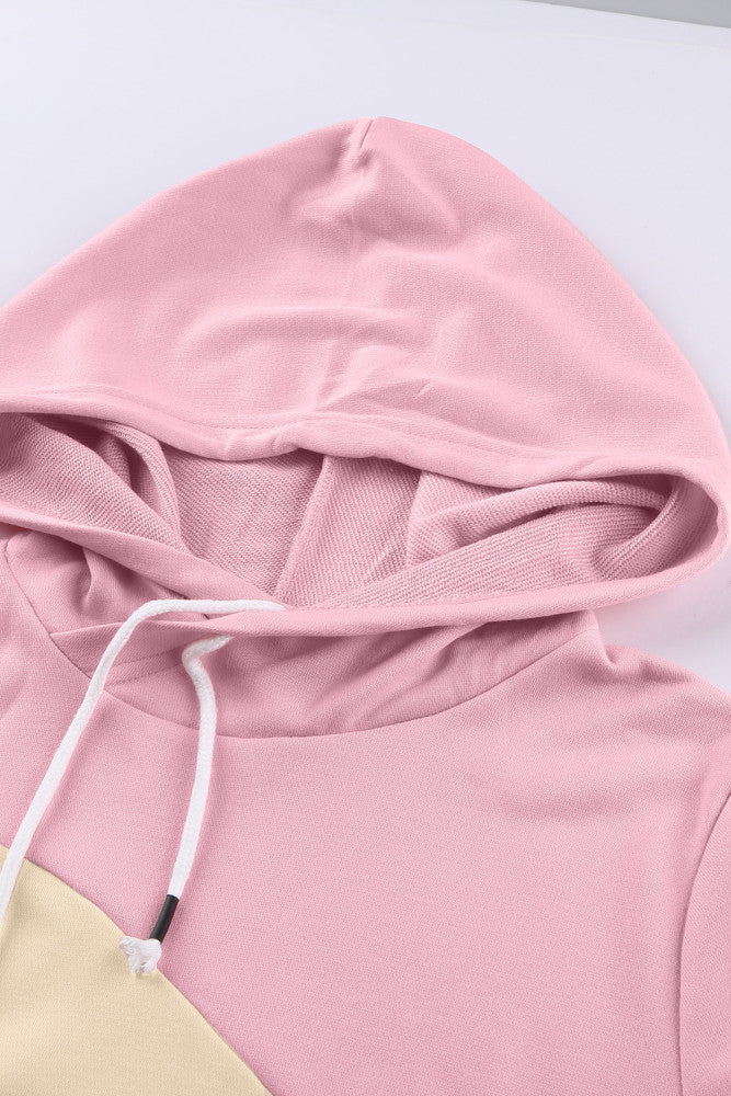 Pink Colorblock Pocketed Hoodie