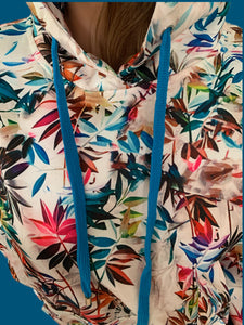Colorful Plant Printed Cream Hooded Sweatshirt