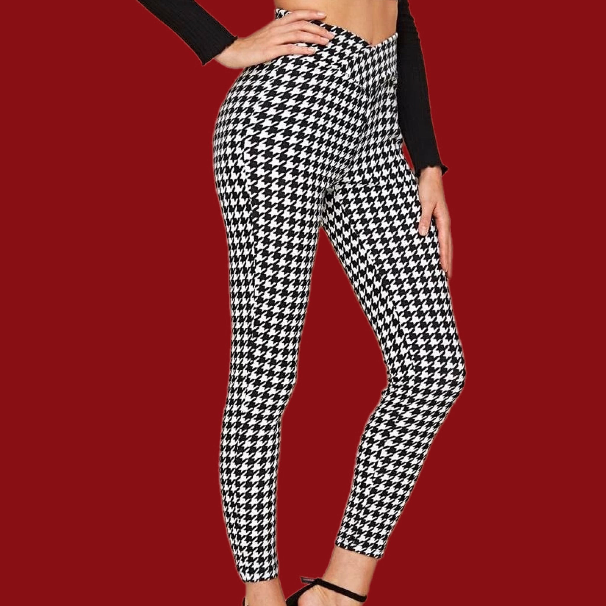 Black and White Houndstooth Silky Leggings – Just Your Average Gal