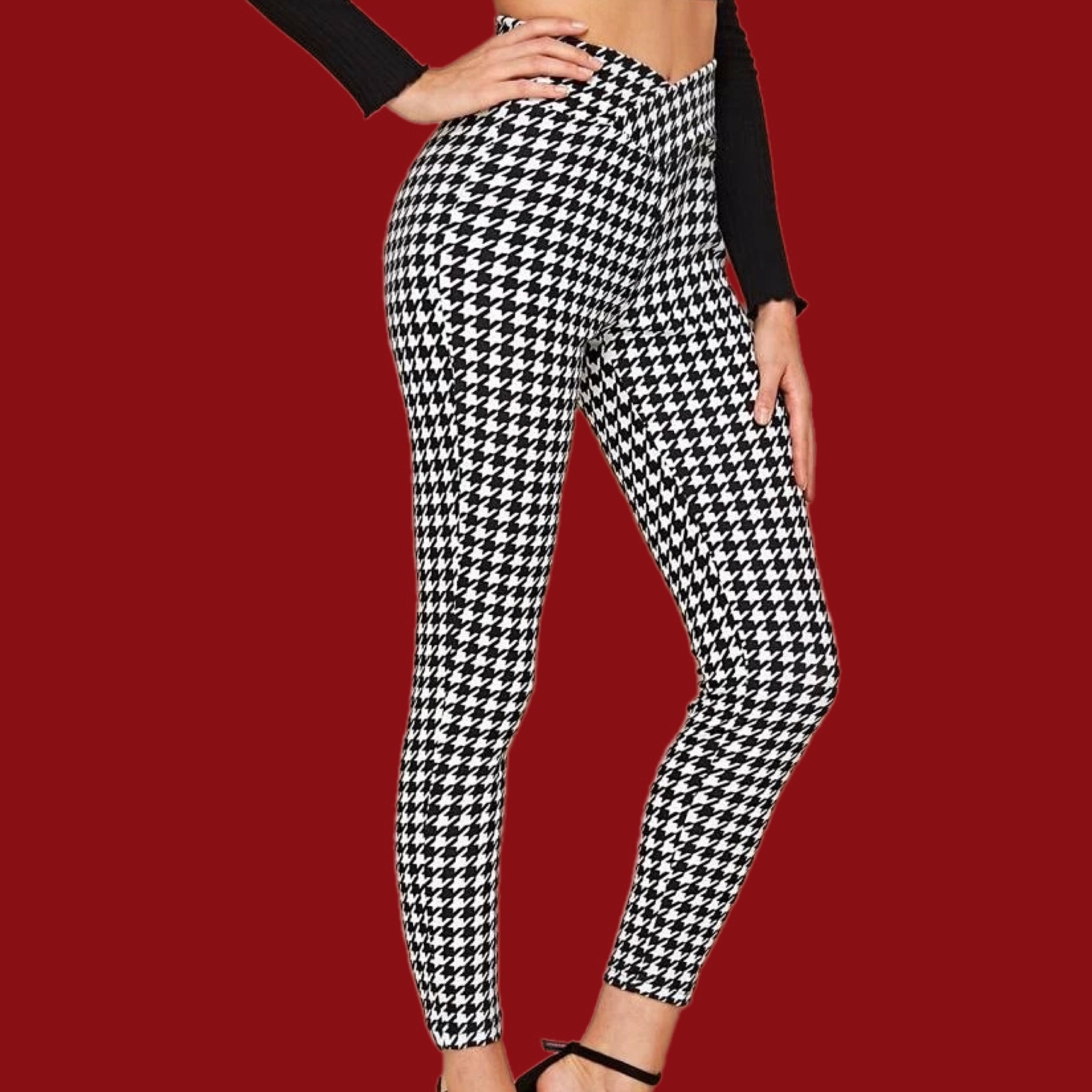 Black and White Houndstooth Silky Leggings