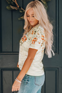 White Peach Spring Floral & Stripe Tee