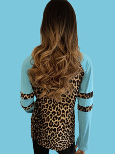 Turquoise Leopard Print Raglan Top