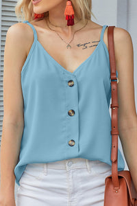 Light Blue Button Strappy Tank