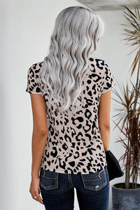 Khaki Leopard Print Crewneck Knit Tee