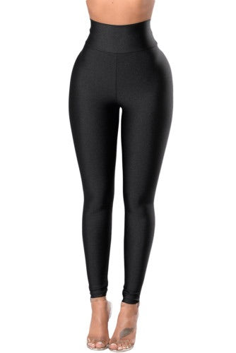 Black High Rise Tight Leggings with Waist Cincher