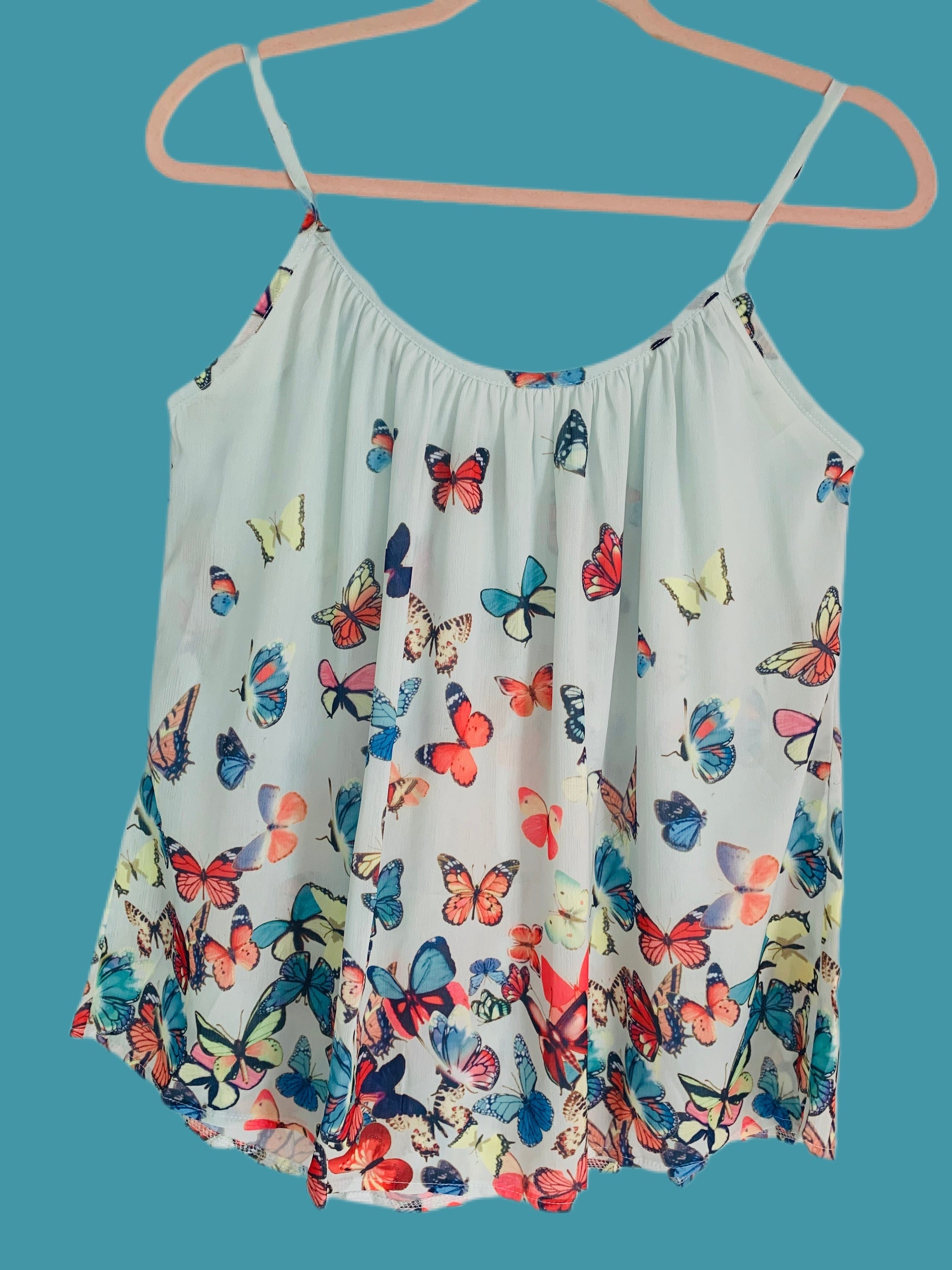 Hint of Green Butterfly Strappy Tank