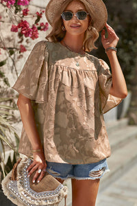 Light Brown Textured Bell Sleeve Blouse
