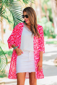Pink Red Leopard Print Kimono