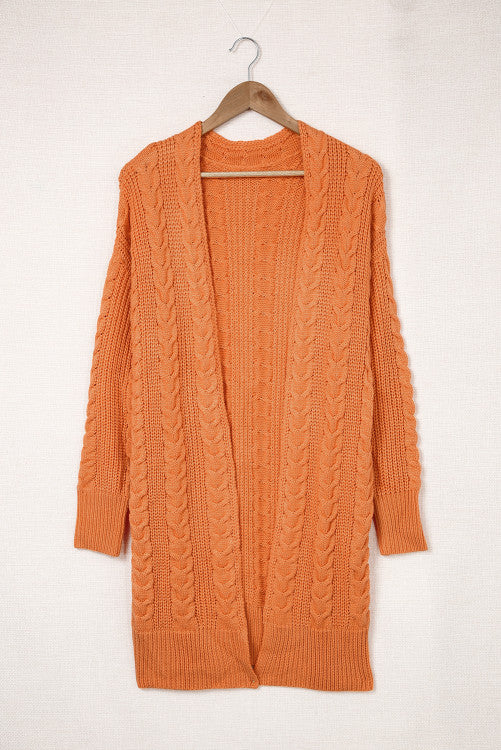 Pumpkin Orange Cable Knit Cardigan