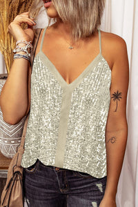 Champagne Sequin Racerback Silky Tank