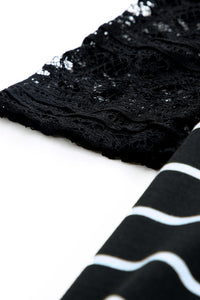 Black Tiered Lace Sleeve Striped Tee