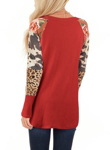 Orange Multi Print Patchwork Long Sleeve Thermal Top