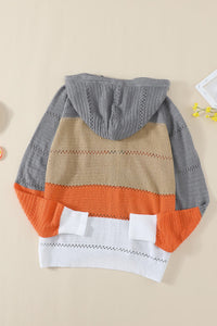 Ash and Pumpkin Color-block Full Zip Hooded Sweater