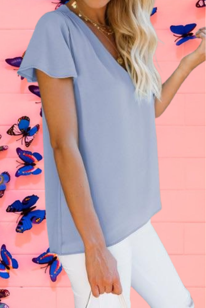 Periwinkle Flutter Sleeve Blouse-Final sale!