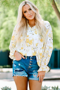 Yellow Floral Ruffly V-Neck Blouse
