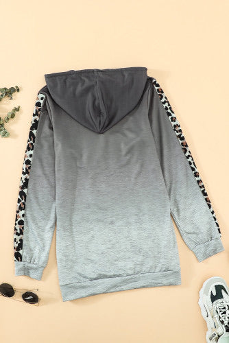 Gray Leopard Print Gradient Hoodie