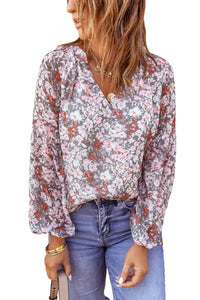 Rose Pink Floral Puff Sleeve Blouse