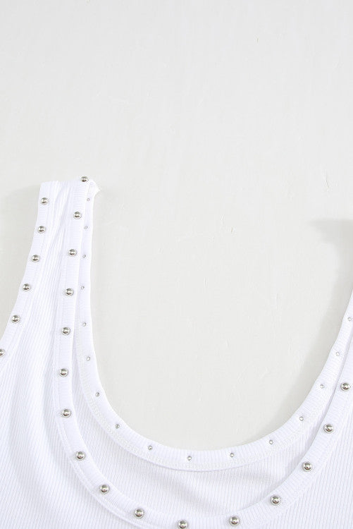 White Studded Ribbed Tank Top