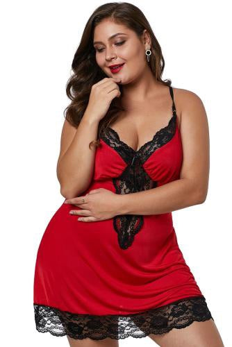 Plus Size Red Venecia Chemise with Lace Trim