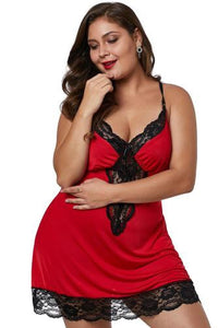 Plus Size Red Venecia Chemise with Lace Trim