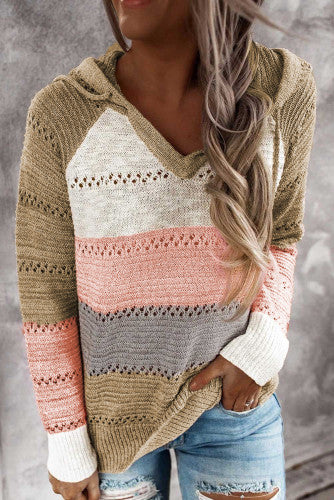 Summer Sunset Color-block Hooded Knit Sweater