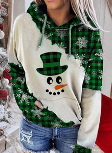 Green Buffalo Plaid Snowman Hooded Sweatshirt