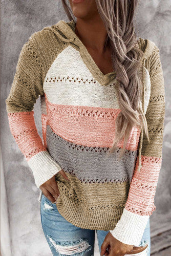 Summer Sunset Color-block Hooded Knit Sweater