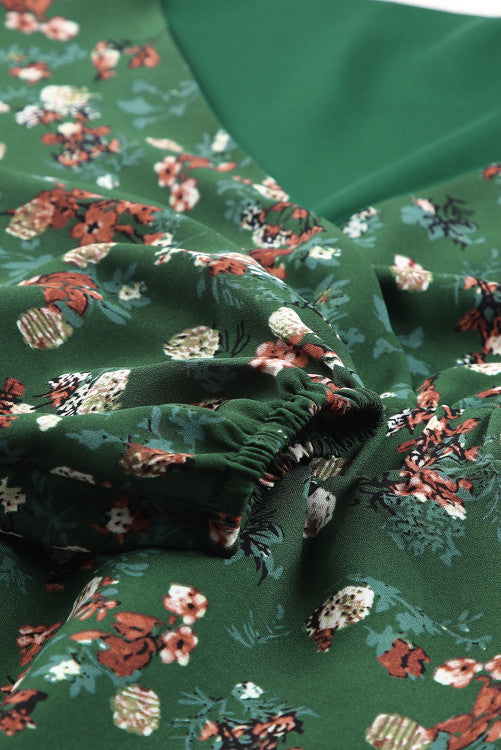 Green Floral V-Neck Peplum Blouse