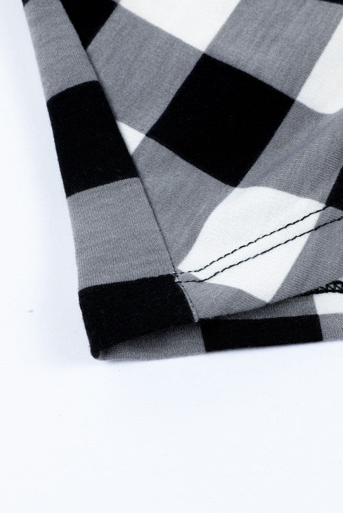 Girls Black and White Plaid Knotted Long-sleeve Top