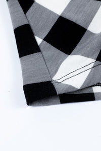 Girls Black and White Plaid Knotted Long-sleeve Top