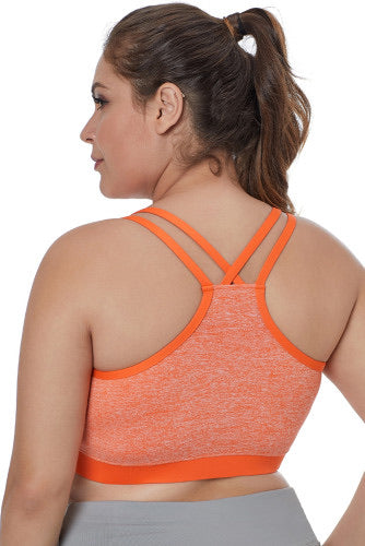 Heather Orange Double Straps Racerback Sports Bra