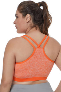 Heather Orange Double Straps Racerback Sports Bra