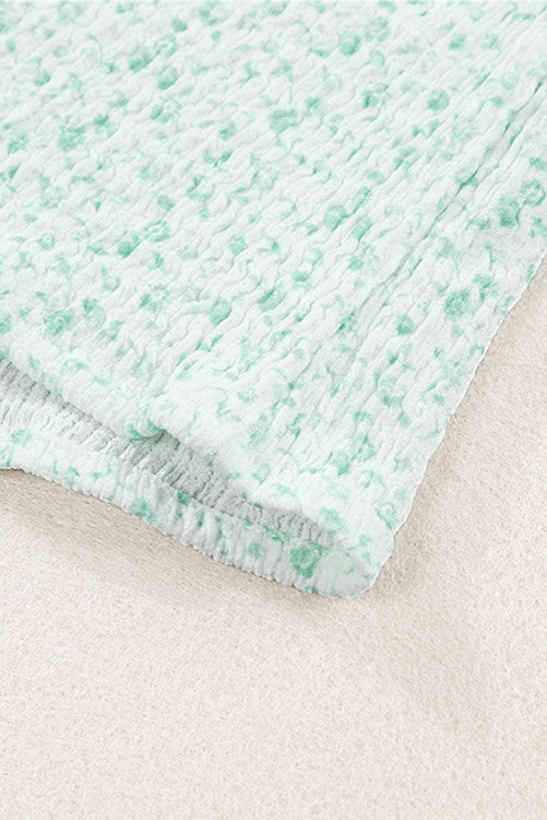 Mint Floral Puff Sleeve Crinkle Blouse