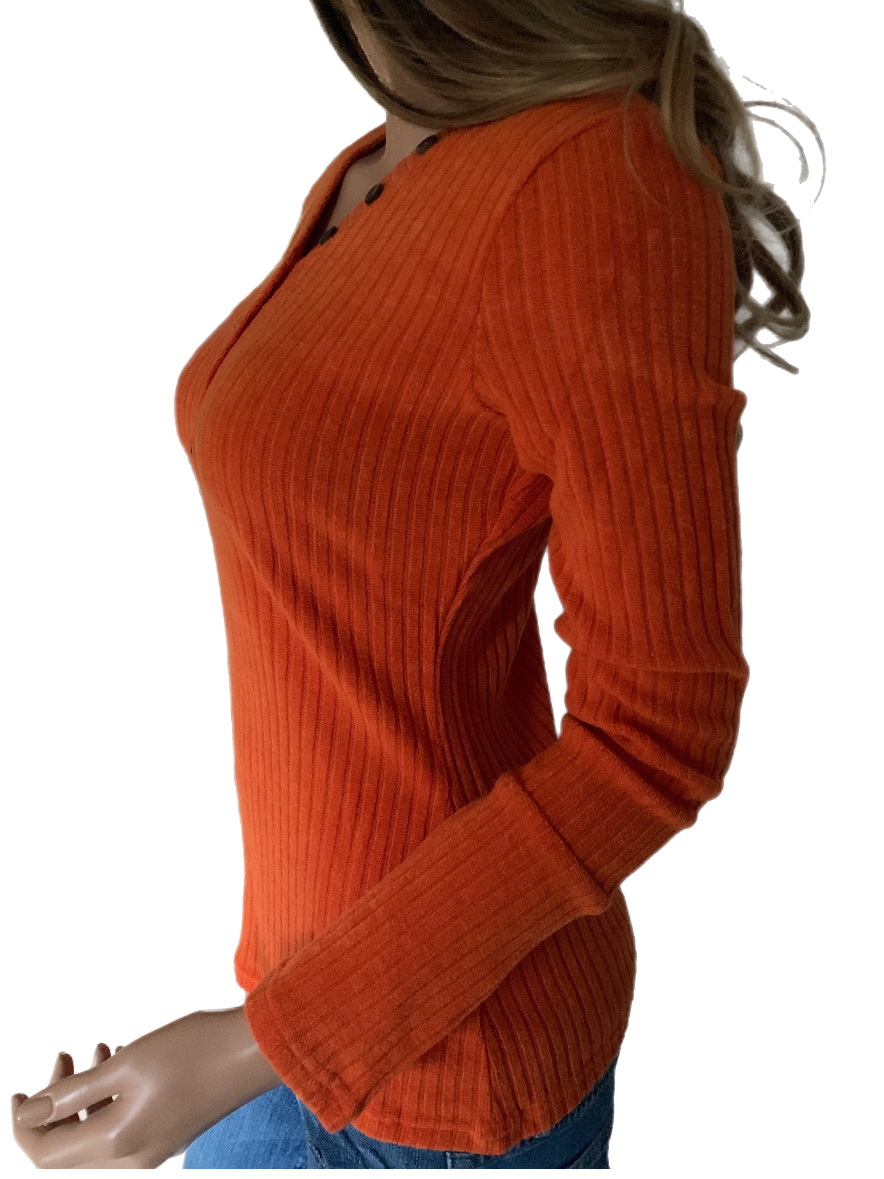 Spiced Pumpkin V-neck Button Knit Sweater