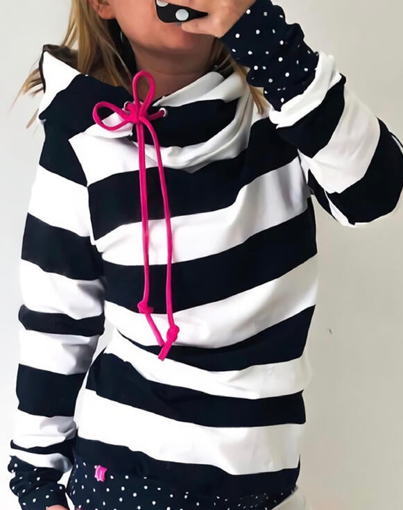 White & Black Stripes w/Navy Polka Dots Lightweight Hoodie