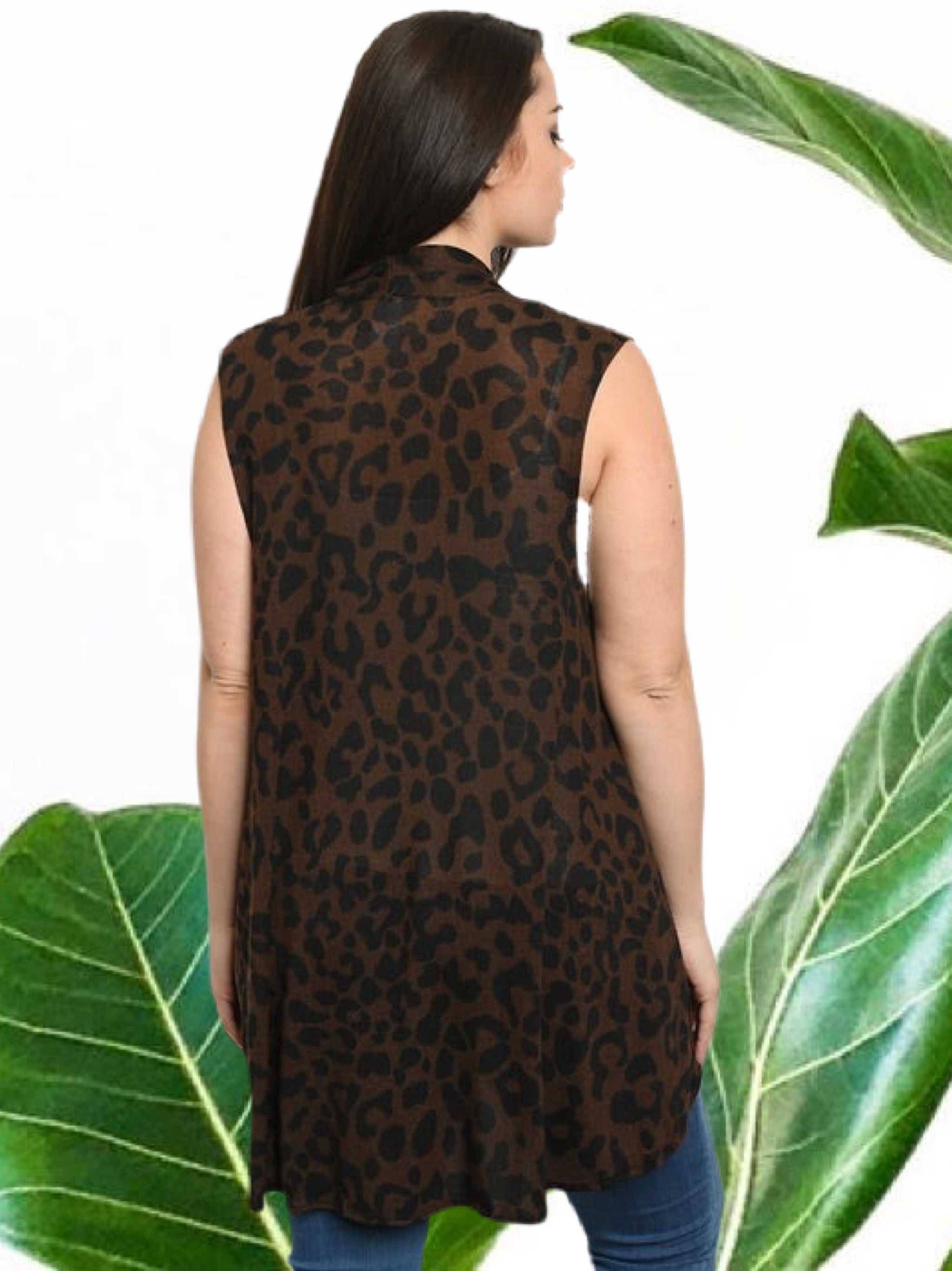 Leopard Print Curvy Size Sleeveless Cardigan