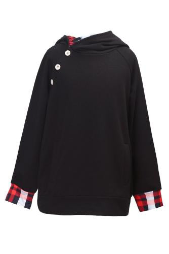 Girls Black and Red Plaid Double Hooded Sweatshirt