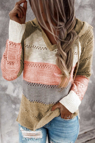 Summer Sunset Color-block Hooded Knit Sweater