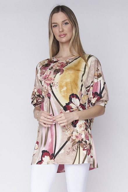 Beige Blush Floral Half Sleeve Tunic