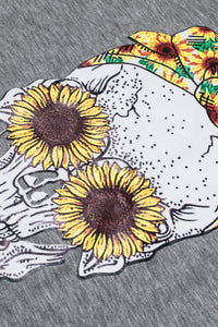 Gray Tank With Sunflowered Skull