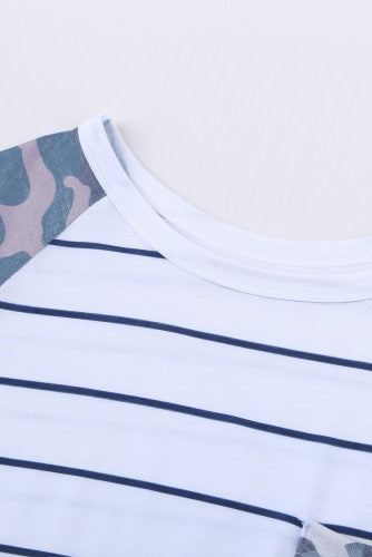 White Black Striped Camo Pocket Tee